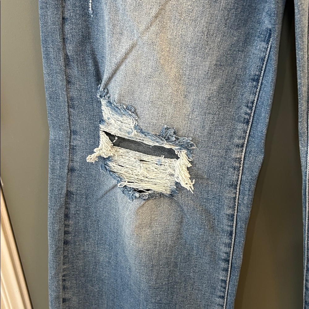 Risen Women's High Rise Blue Distressed Jeans - Picture 4 of 7